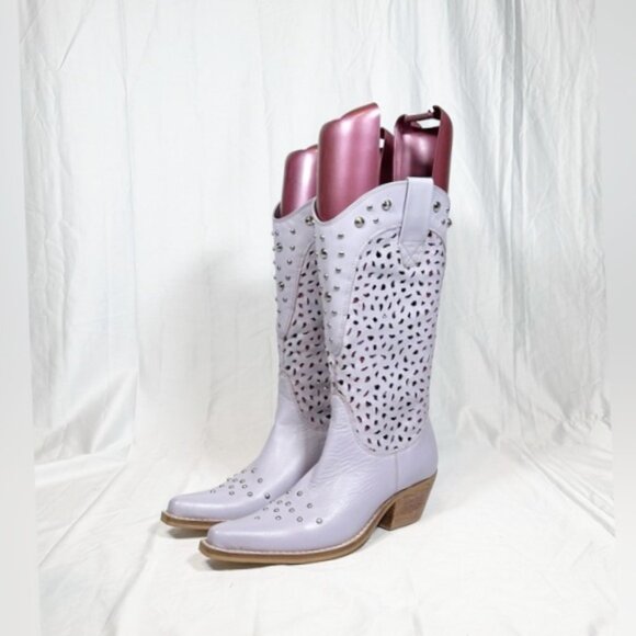 Penny Loves Kenny Lavender Leather Holy Cow Cut Out Stud Cowgirl Western Boots~6 - Picture 1 of 7